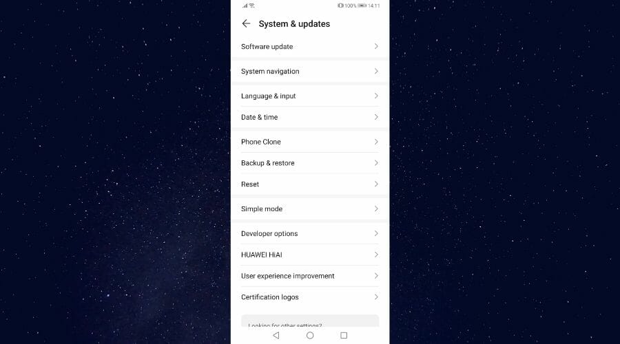 Меню параметров разработчика Android