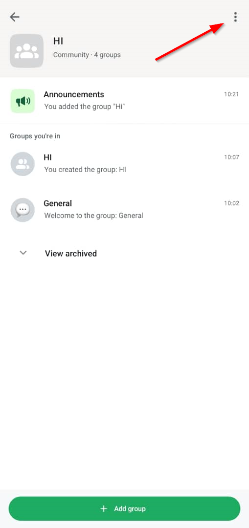 Меню с тремя точками в WhatsApp