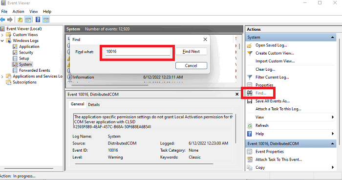 Поиск события DCOM в Event Viewer