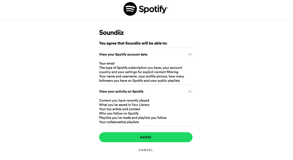 Разрешение доступа Soundiiz к аккаунту Spotify