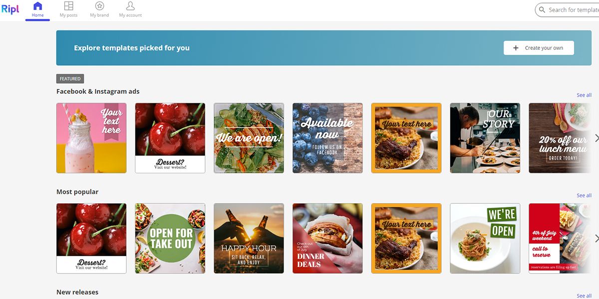 Скриншот домашней страницы приложения Ripl