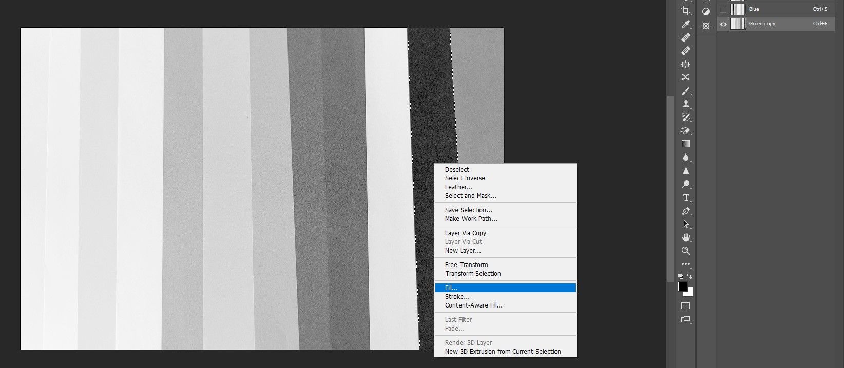 Выбор Fill в меню