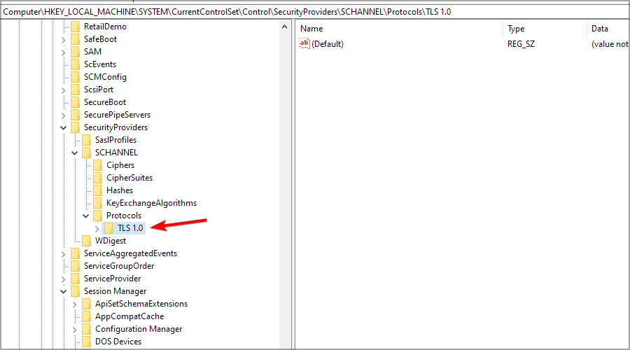 Создание ключа Client для TLS 1.0 в реестре