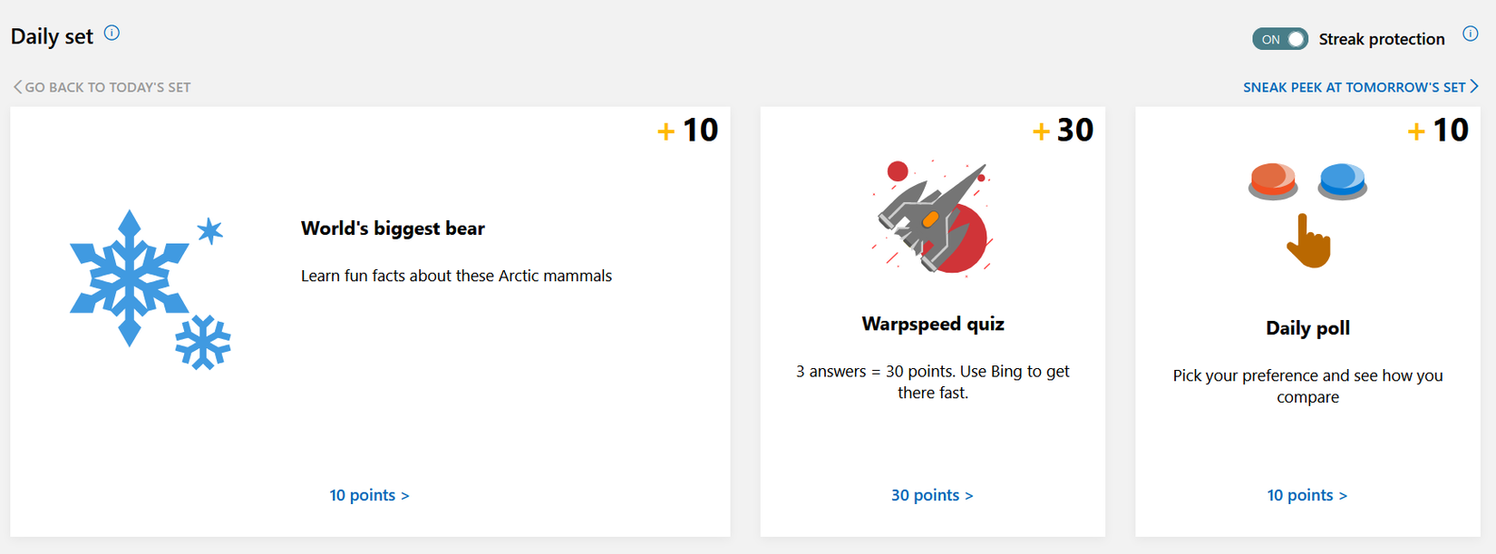 просмотр ежедневного набора Microsoft Rewards