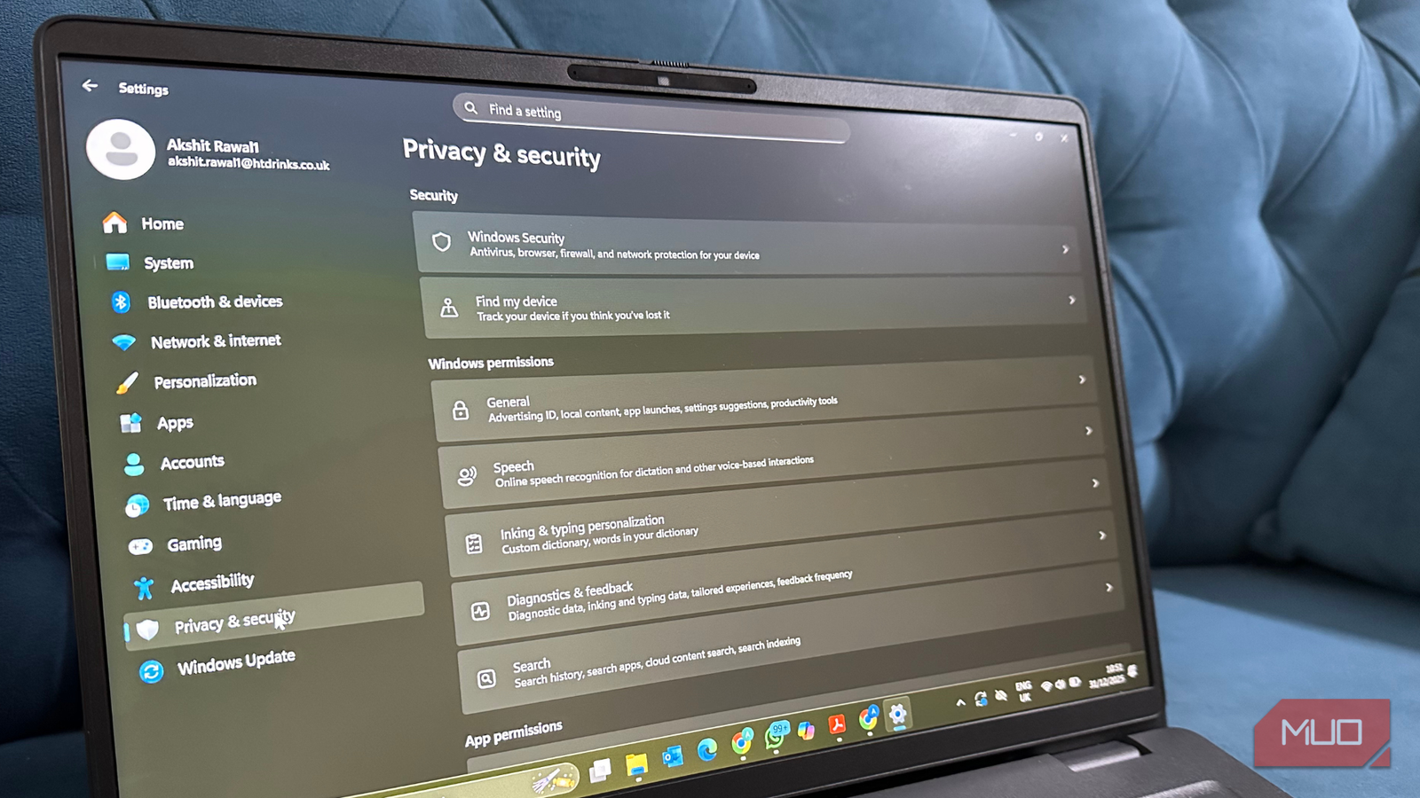 Раздел приватности и безопасности в настройках Windows