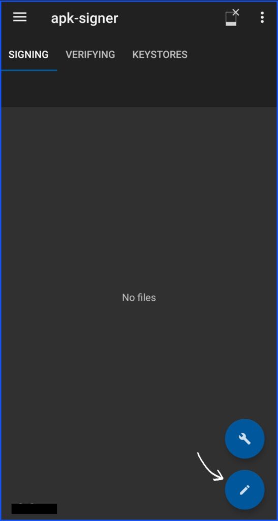 Schermata della selezione dell'APK da firmare
