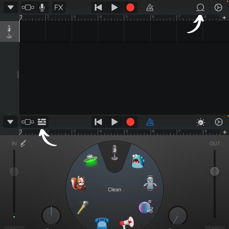 кнопка петли и настройки в GarageBand