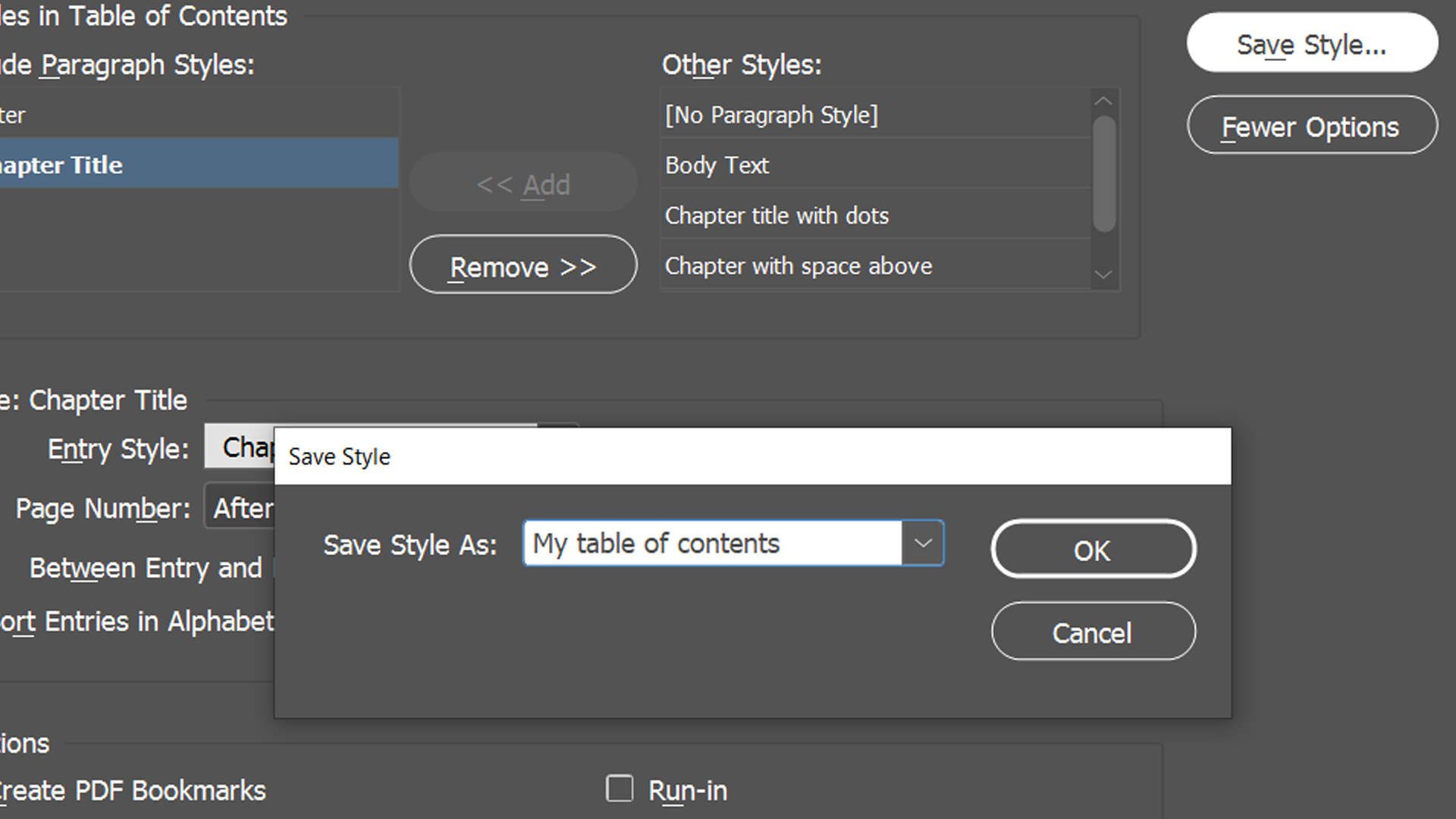 Сохранение стиля оглавления в InDesign