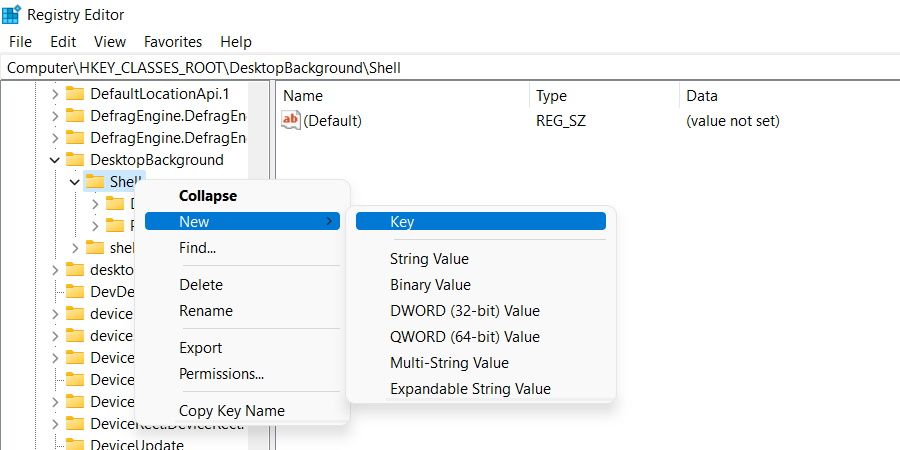 Создание нового строкового значения в редакторе реестра Windows