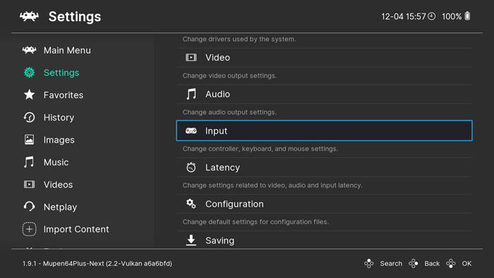Настройки ввода RetroArch