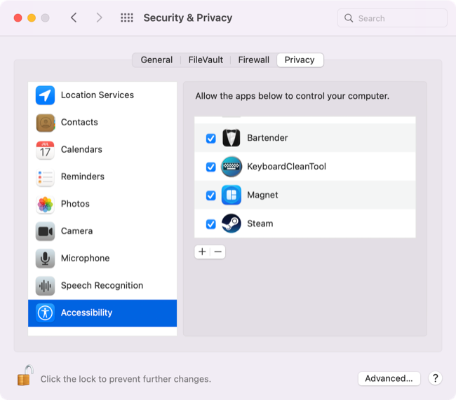 Авторизуйте KeyboardCleanTool для управления Mac