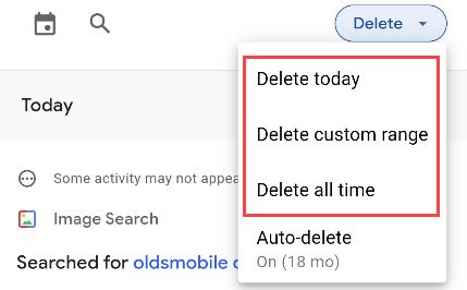 Выбор диапазона времени для удаления истории