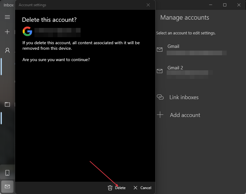 Изображение: подтверждение удаления аккаунта