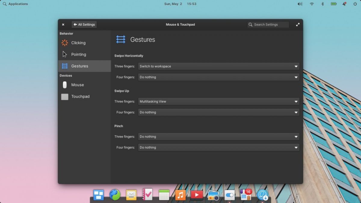 Меню жестов в elementary OS