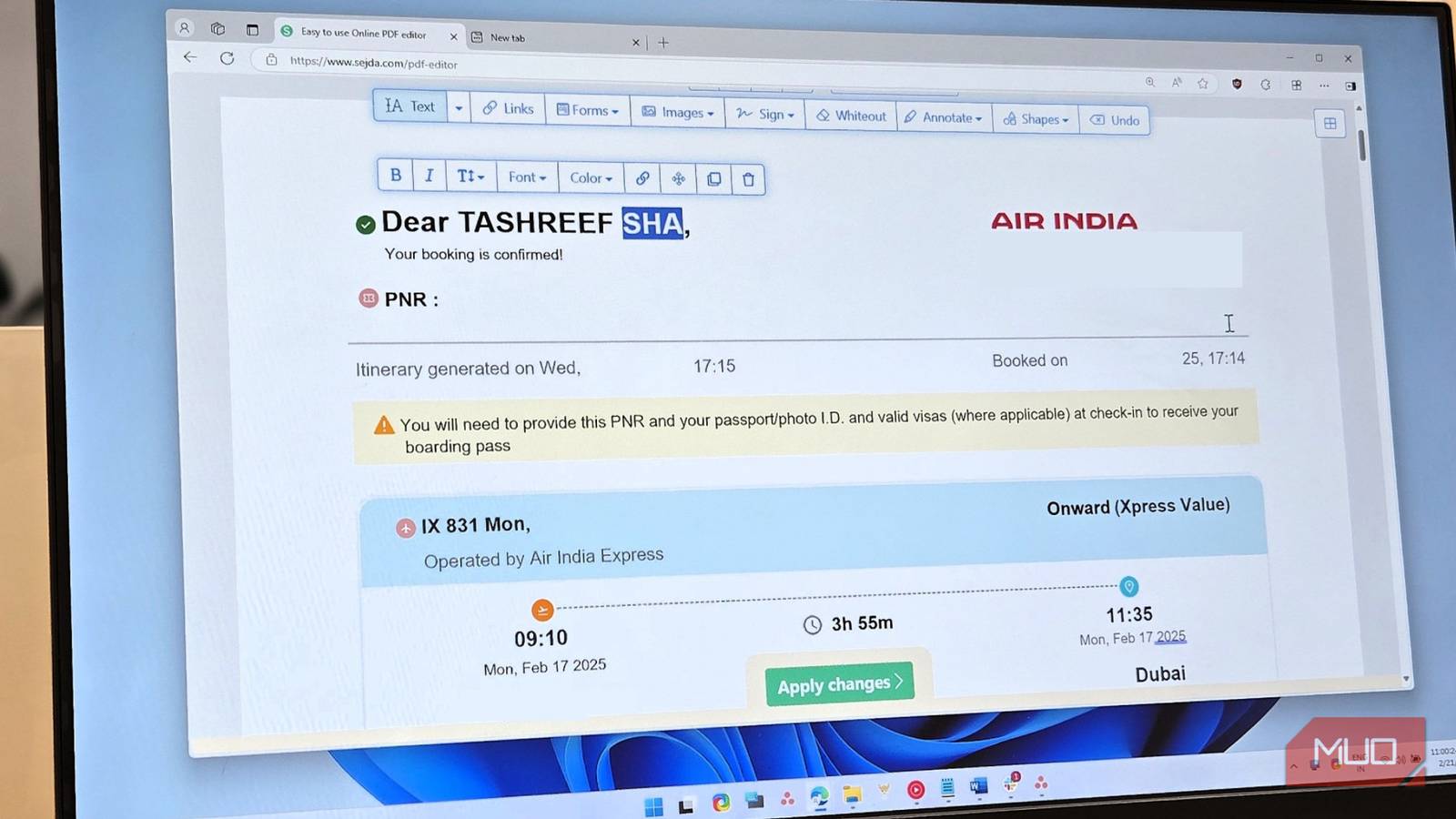 Открытый онлайн-редактор PDF Sejda на мониторе BenQ 27 дюймов