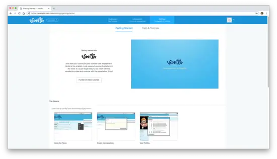 Интерфейс Vanilla Forum после установки