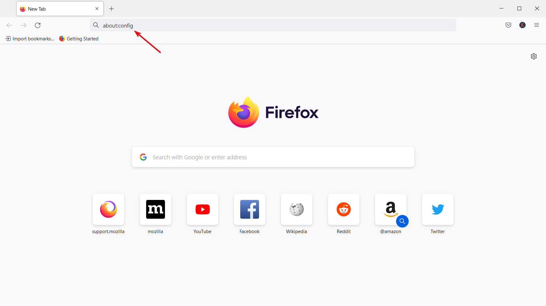 Страница about:config в Firefox