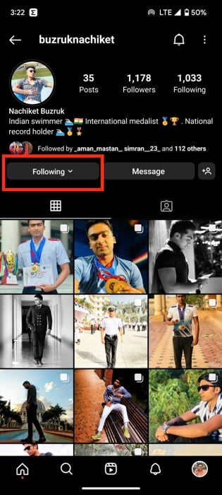 instagram account following