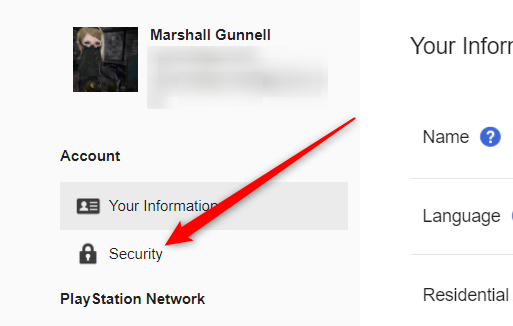 Нажмите «Безопасность» в меню аккаунта