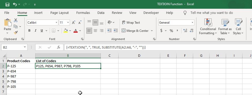 Удаление дефисов и объединение кодов товара через TEXTJOIN
