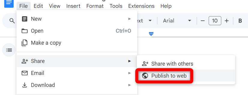 Публикация документа в веб через веб-интерфейс Google Drive.