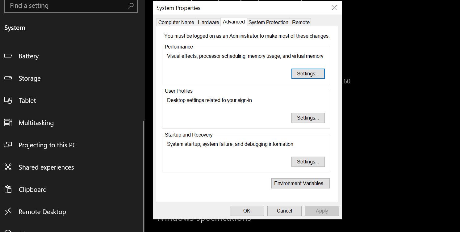 Окно переменных среды в Windows