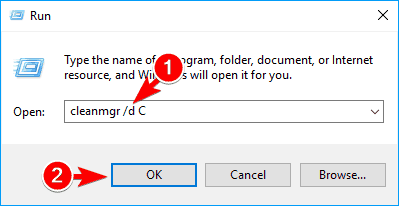 Диалог Выполнить с командой cleanmgr