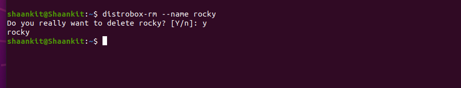 Удаление контейнера через терминал