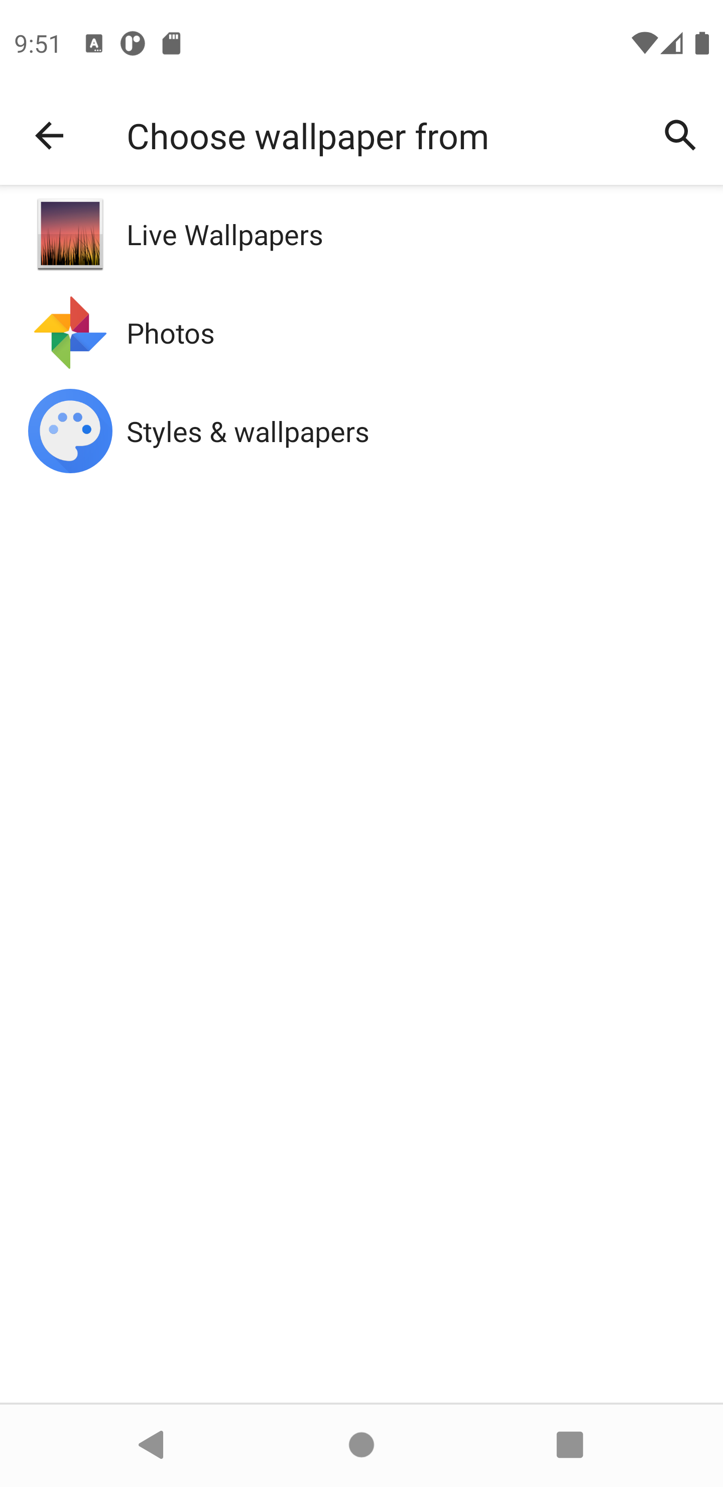Stock Android Choose Home Screen Wallpaper