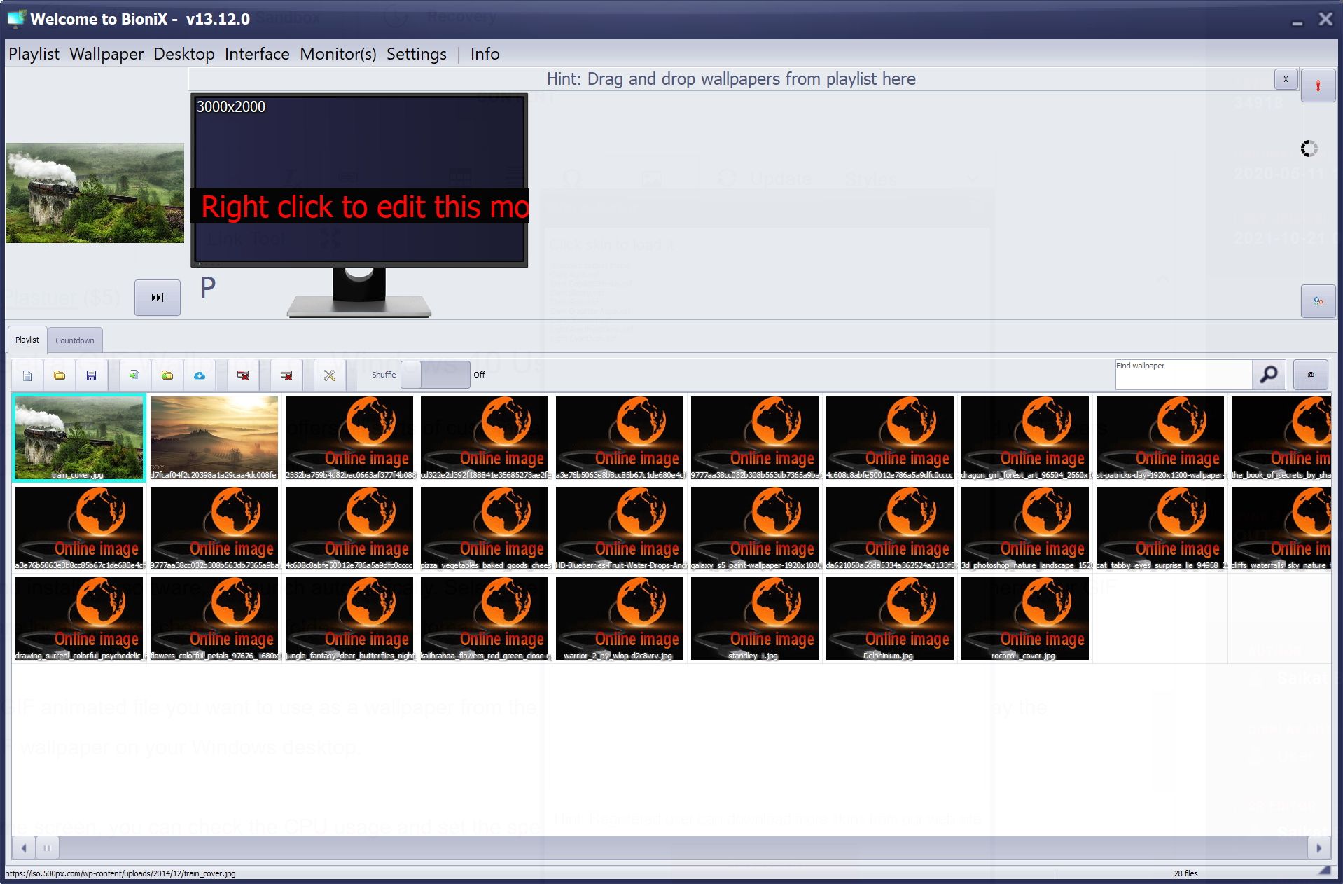 Окно BioniX Wallpaper Changer с загруженным GIF в плейлисте