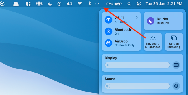 Перетаскивание модуля Яркость клавиатуры в строку меню