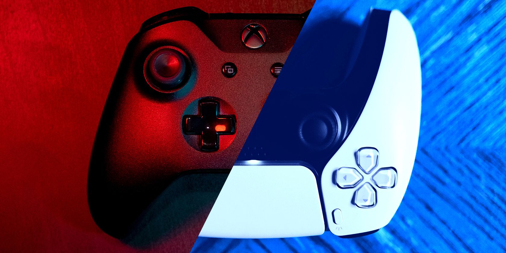 Контроллеры Xbox Series X и PlayStation 5 расположены рядом в символичном изображении