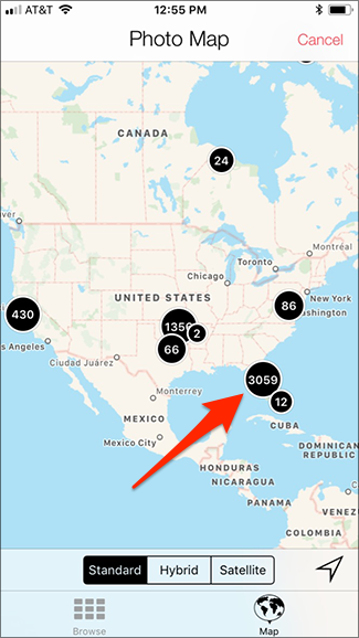 Просмотр списка фотографий из выбранной области на карте