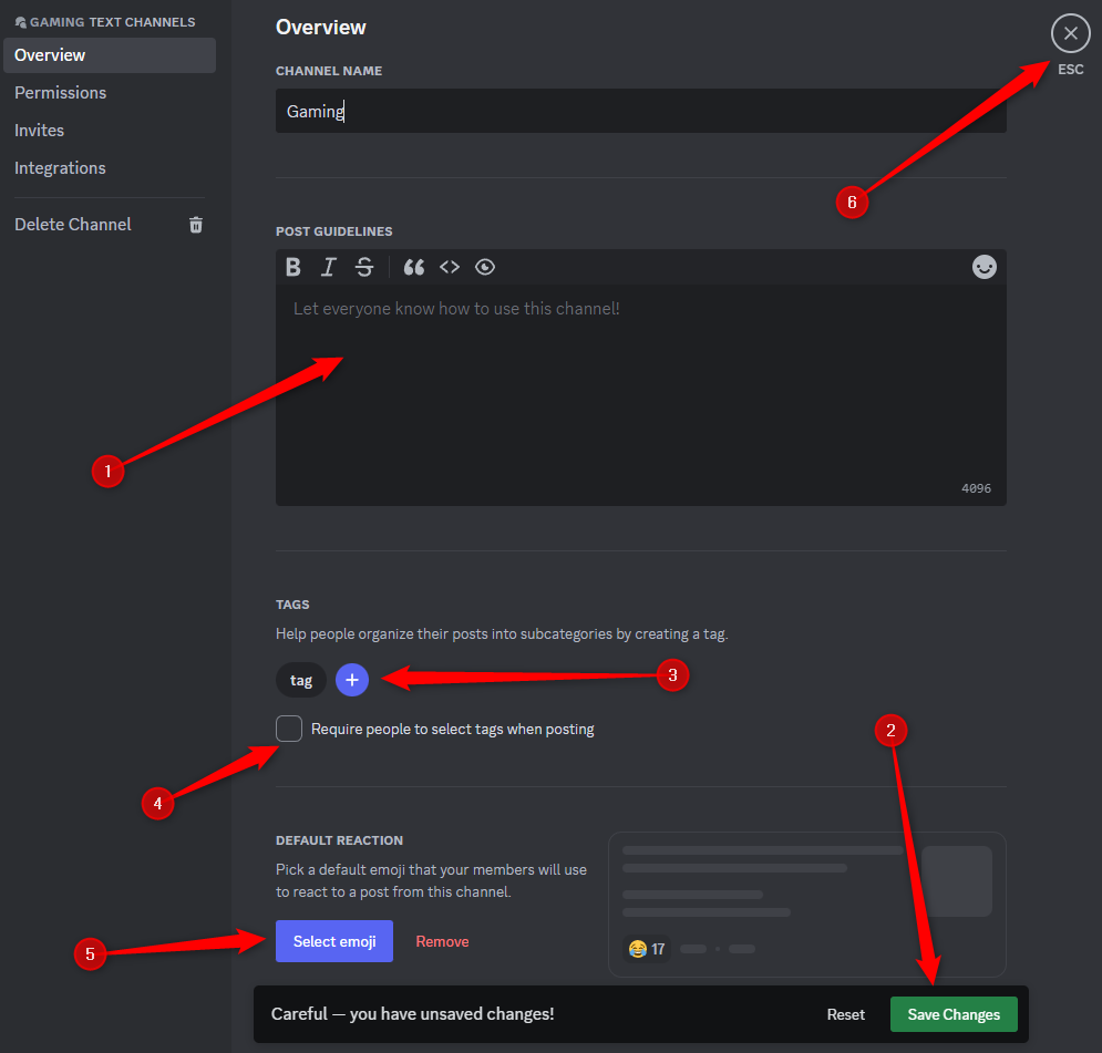 Раздел 'Post Guidelines' при создании канала форума в Discord