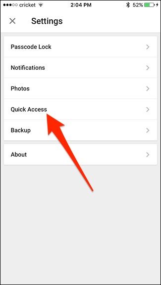 Опция Быстрый доступ в настройках приложения Google Drive на iPhone