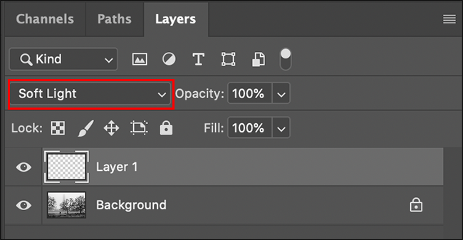soft light blend mode selected