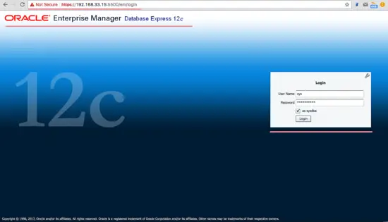 Страница входа в Oracle Enterprise Manager