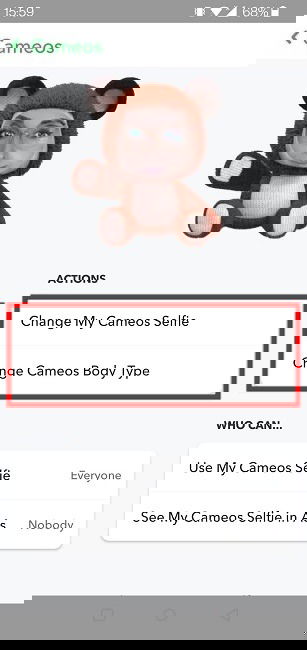 Cameos Selfie Snapchat Actions
