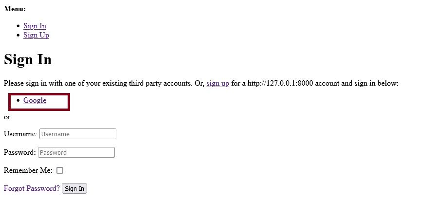 Стандартная страница входа django-allauth