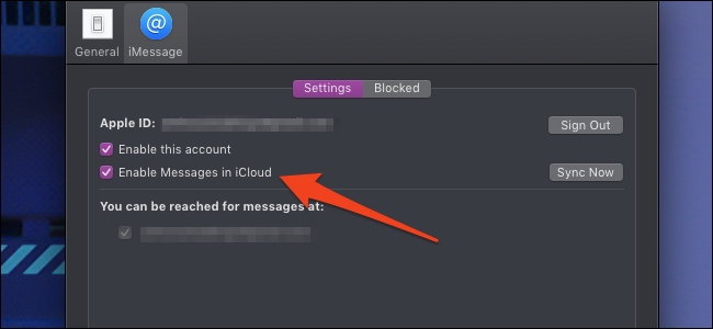 Опция сообщения в iCloud