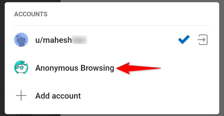 Опция анонимного просмотра в мобильном приложении Reddit.