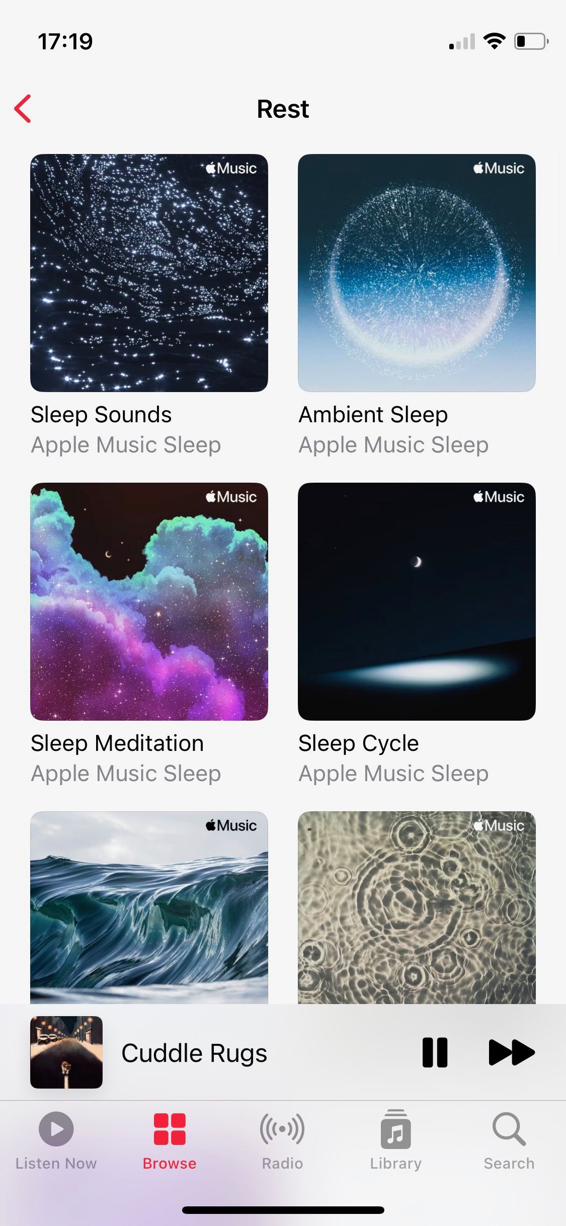 Скриншот раздела Rest в Apple Music Wellbeing