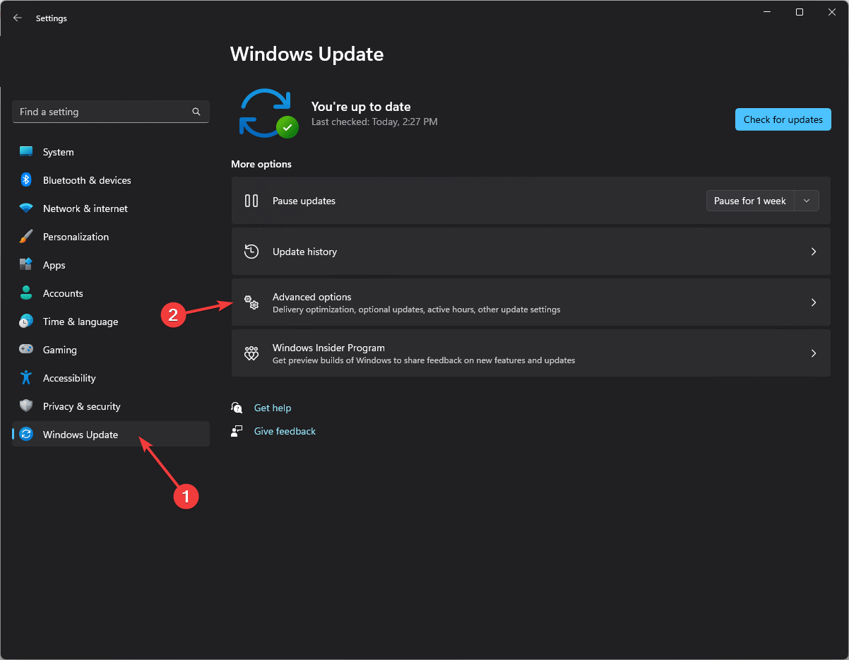 Окно обновлений Windows