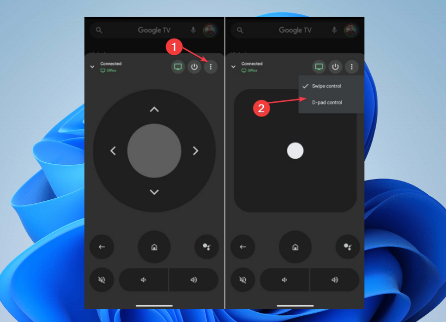 Меню режима управления D‑pad в приложении Google TV