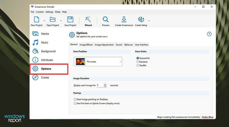 Общие параметры отображения изображений и порядок слайдов