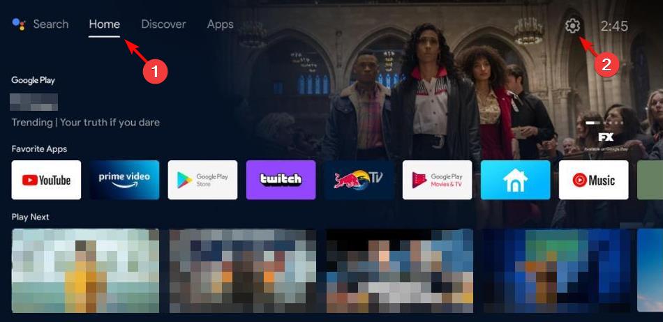 Настройки Android TV на экране