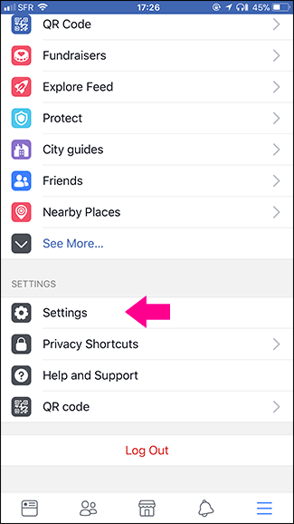 Настройки аккаунта Facebook в приложении — Notifications