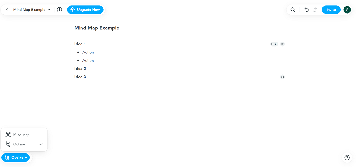 Скриншот представления «Outline» в MindMeister