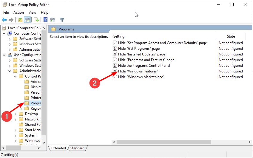 Параметр Скрыть «Компоненты Windows» в редакторе групповой политики