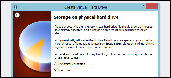 Выбор размера виртуального диска